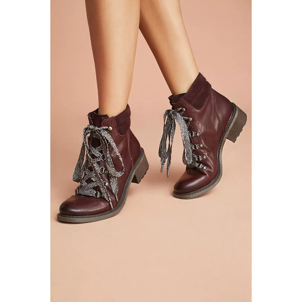 Sam Edelman Darrah Burgundy Leather Lace-up Hiking Ankle Boots Womens Size 9.5